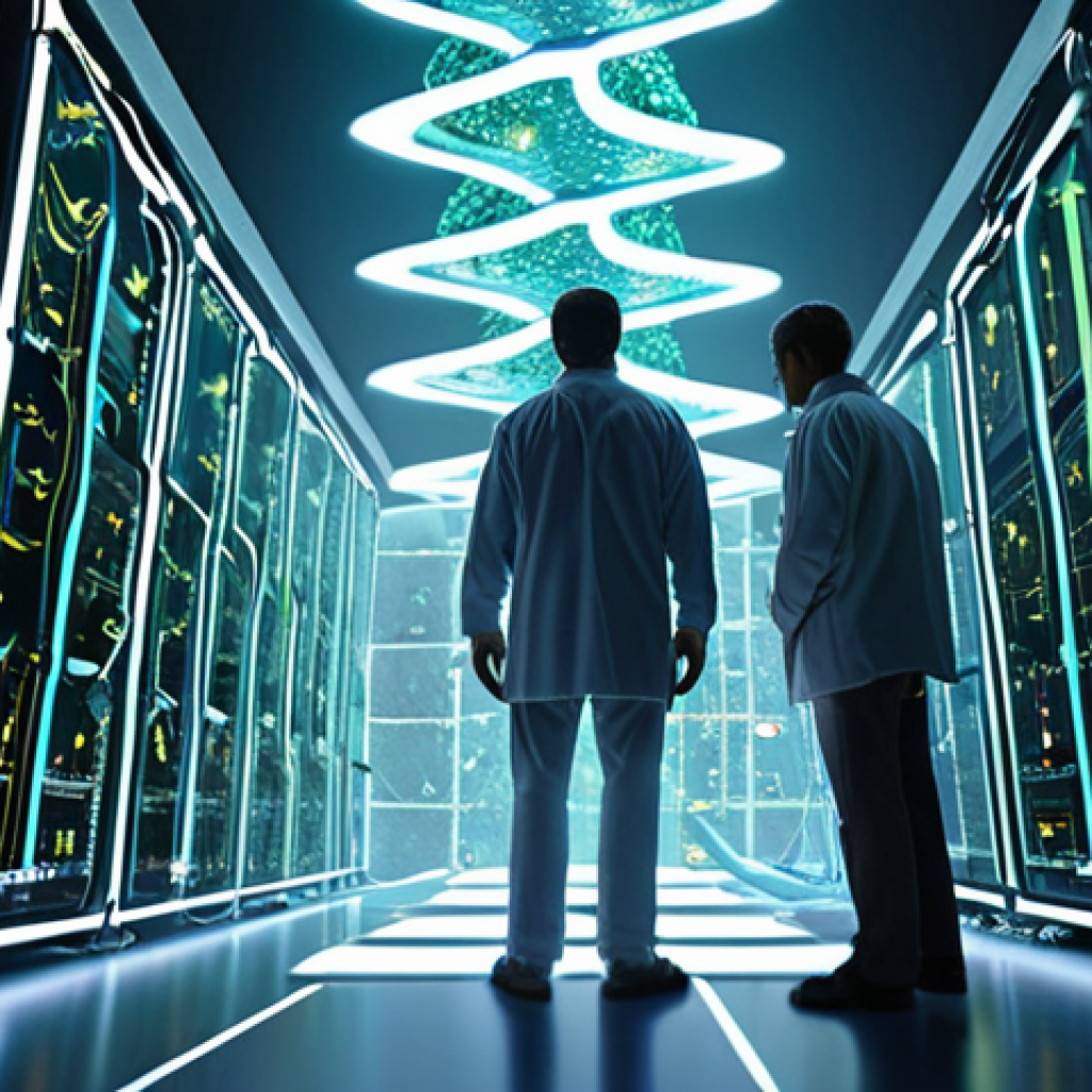 **Prompt 1: Digital Alchemists' Crucible**
    "A visionary scientist, resembling a modern-day alchemist, stands in a hyper-futuristic biocomputing lab. DNA helix strands are intertwined with glowing circuit board patterns, merging seamlessly into a single, vibrant entity. Intricate data streams flow and converge around experimental setups, symbolizing the fusion of biology and advanced computing. The scene is bathed in an ethereal light, highlighting the cutting-edge technology and the profound scientific discovery taking place. Deep focus and interdisciplinary innovation are key themes, with a sense of groundbreaking creation. High detail, realistic lighting, blend of organic and synthetic elements."